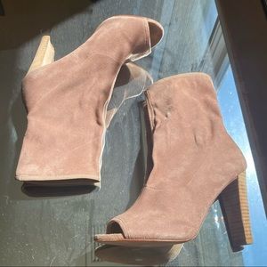 STUART WEITZMAN Tan Suede Peep Toe Bootie Heels